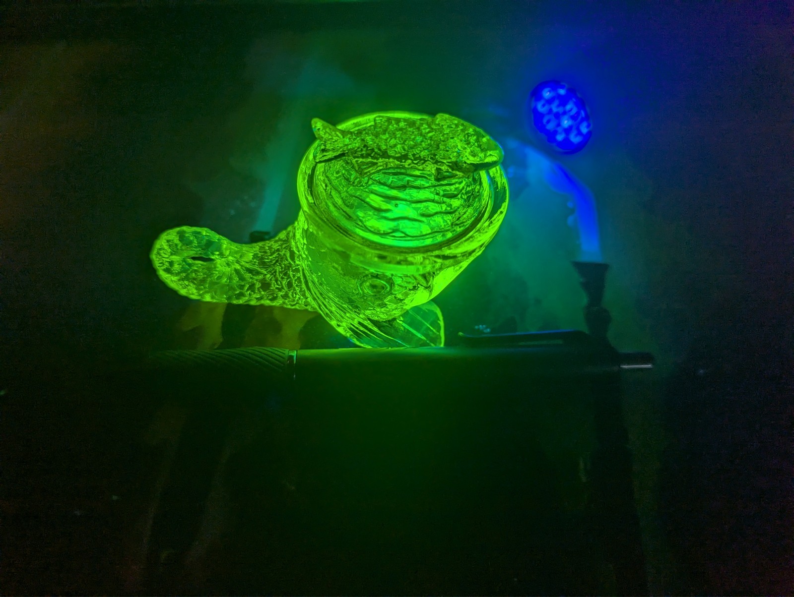 Summit Glass Pisello Dolphin Fish Whale Salt Cellar w_Lid 3.5" Uranium Vaseline