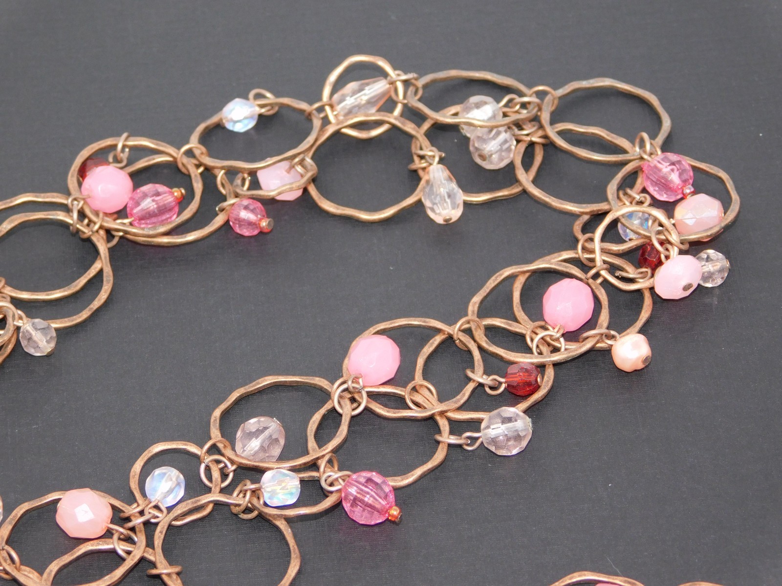 Vintage JOAN RIVERS Copper Tone Dangle Bead Circle Chain 39" Necklace