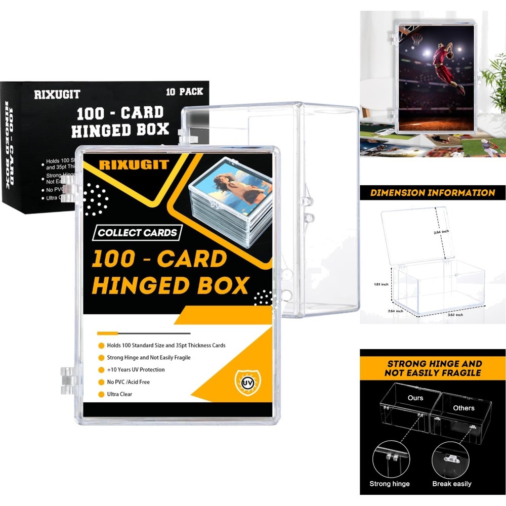 10-Pack 100-Count Hinged Trading Card Storage Boxes - Clear Deck Case Collection