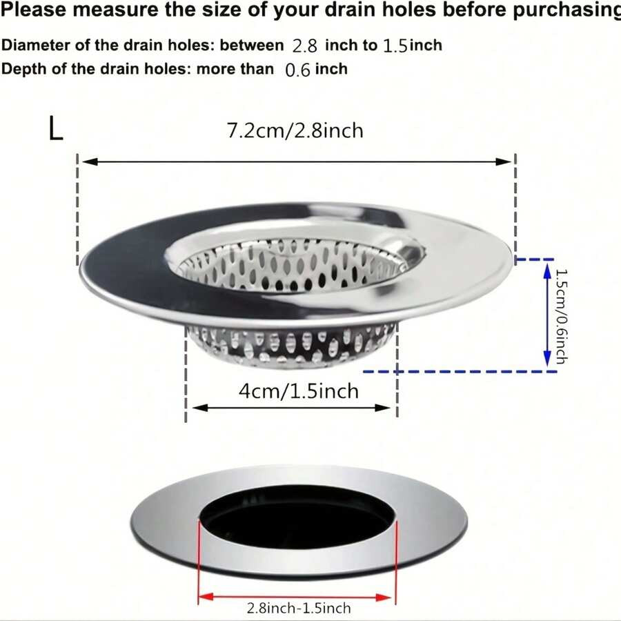 2Pc Bathtub Drain Strainer Hair Catcher Stainless Steel Filter Basket 1.65"-3.0"