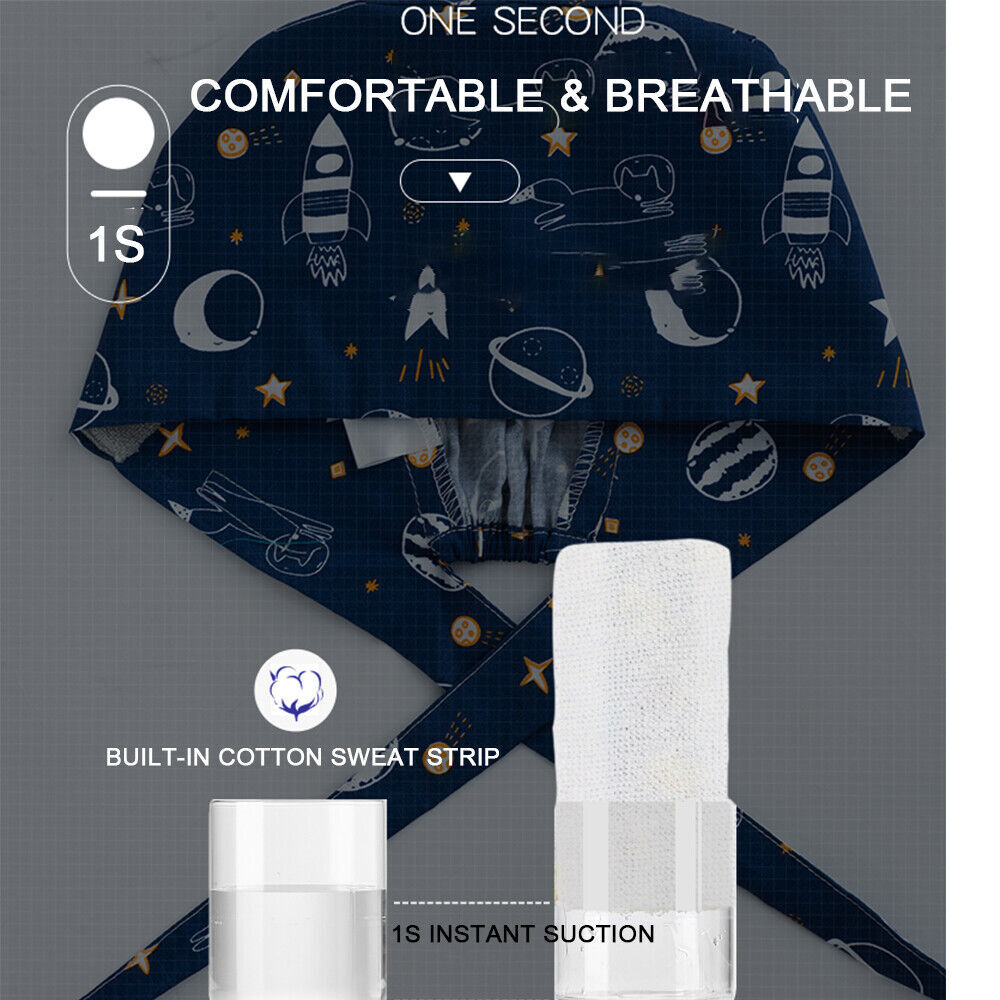 Doctor Nurse Cap Surgical Scrub Kitchen Cotton Hat with Sweatband Adjustable