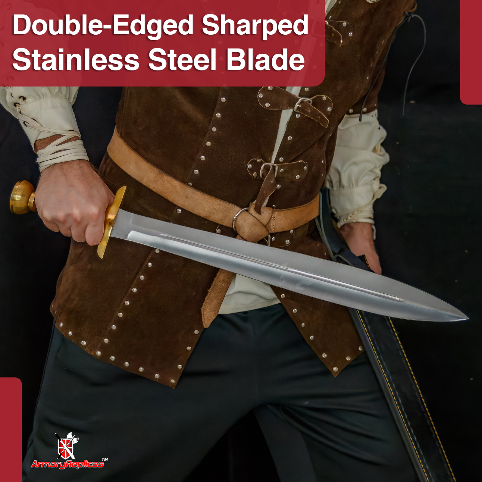 Handcrafted Battle Ready Short Sword Stainless Steel Blade Brass Guard & Sheath