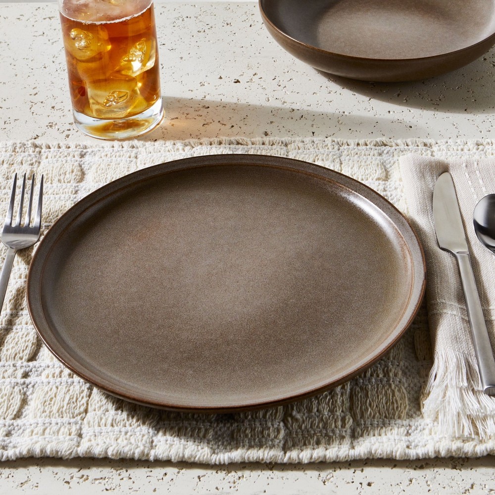 Brown 12-Piece Durable Stoneware Dinnerware Set Dinner Plates Salad Plates