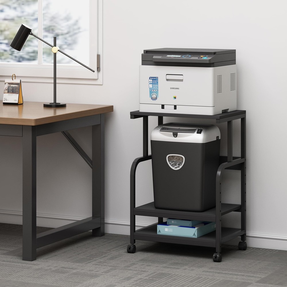 Printer Stand, 3 Tier Printer Table with Height Adjustable Storage Shelf, Rol...