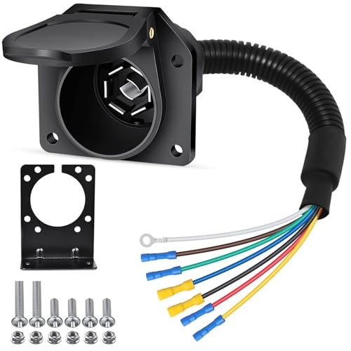 7 Way RV Trailer Light Connector Socket 7 Pin Wire Electrical Trailer Adapter