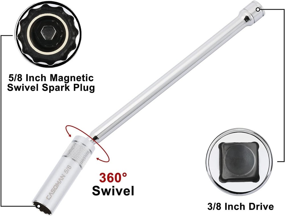 6-Piece Magnetic Swivel Spark Plug Socket Set - Durable Chrome Vanadium