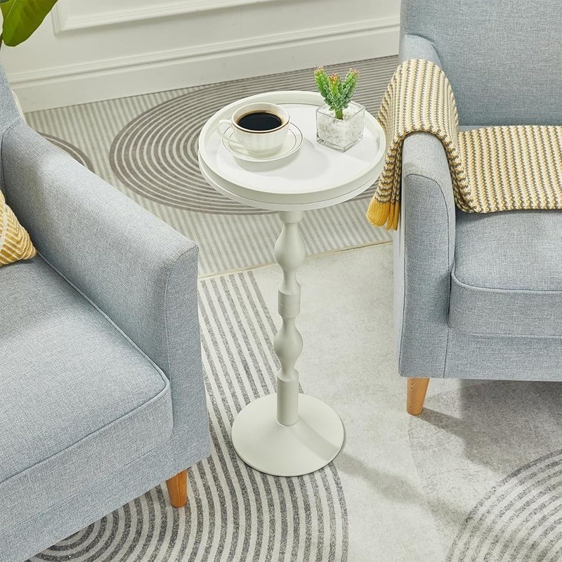 Small Round Side Table Portable Beverage Table Indoor Outdoor Use Easy Assembly