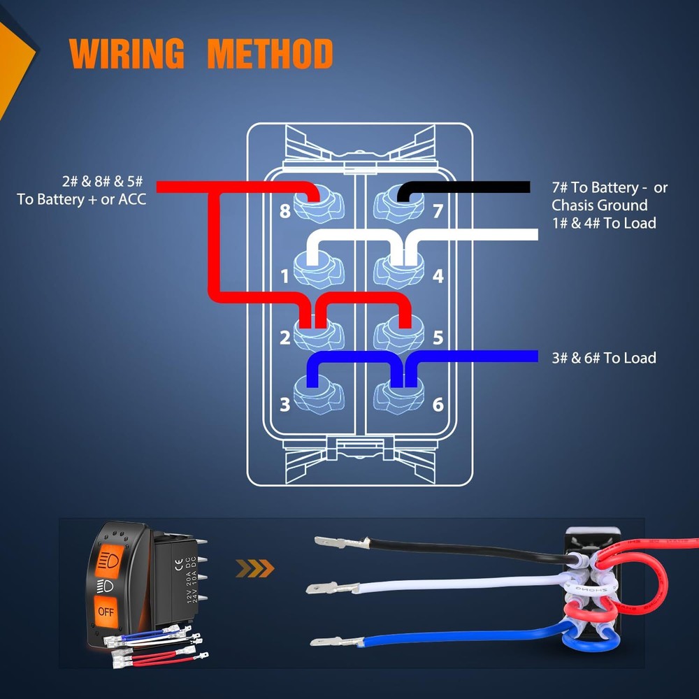 Nilight UTV Headlight Rocker Switch On Off 8 PIN Toggle Switches