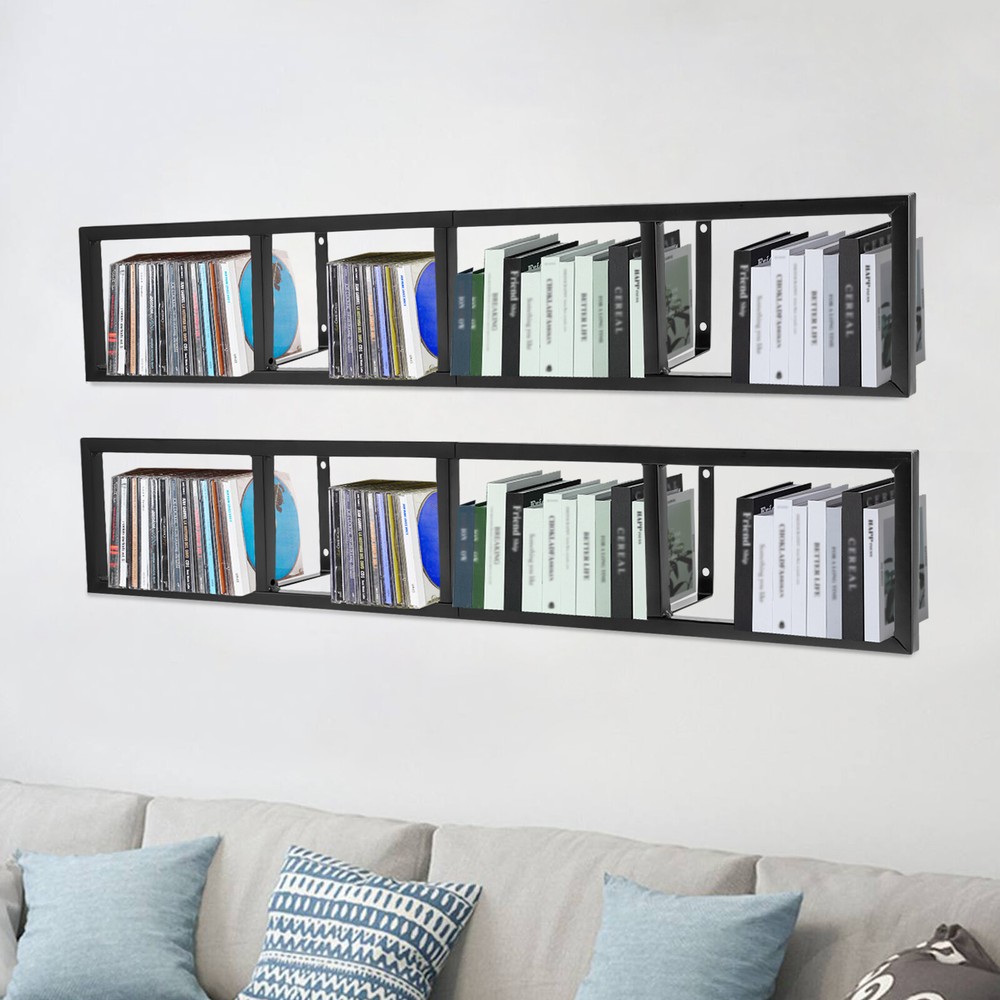 2pcs Wall-Mounted Floating Shelf CD DVD Rack Media Storage Rack Organizer Shelf