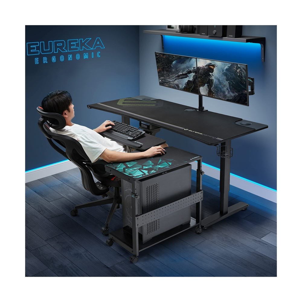 EUREKA ERGONOMIC PC Stand Computer Cart, Height Adjustable Tower Stand 2-Tier...