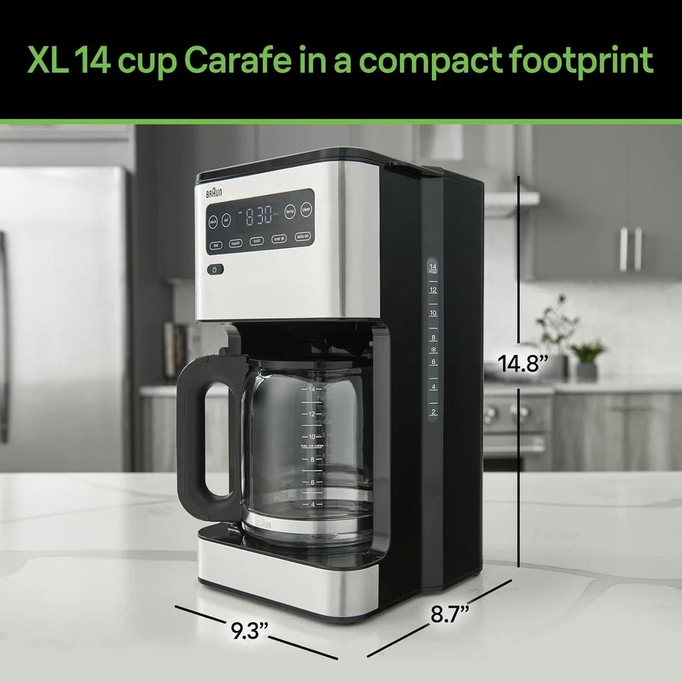 Braun 14 Cup Programmable Coffee Maker Drip Coffee Espresso Machine Stainless