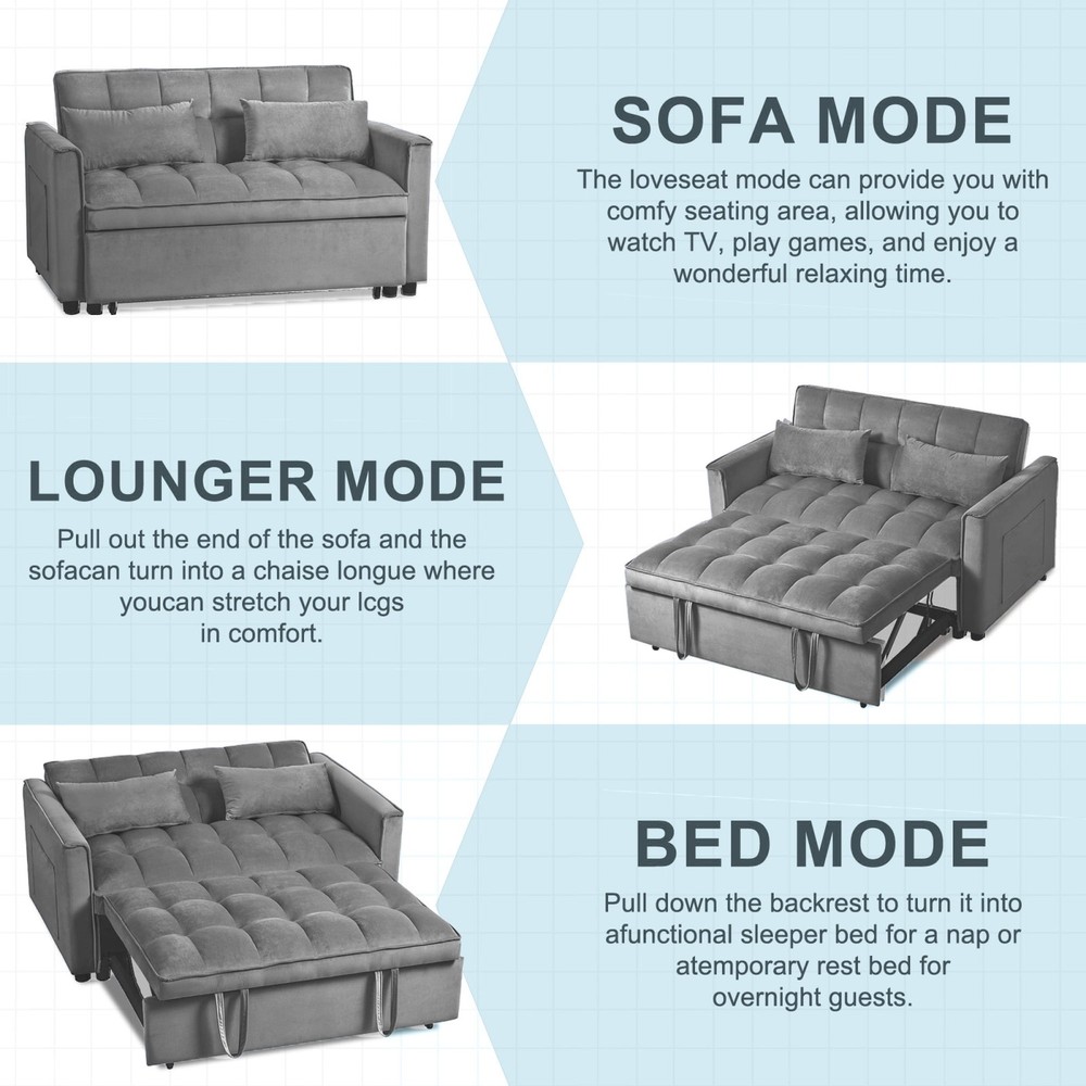 3 in 1 Convertible Sleeper Sofa Pull Out Bed Loveseat Couch Adjustable Backrest
