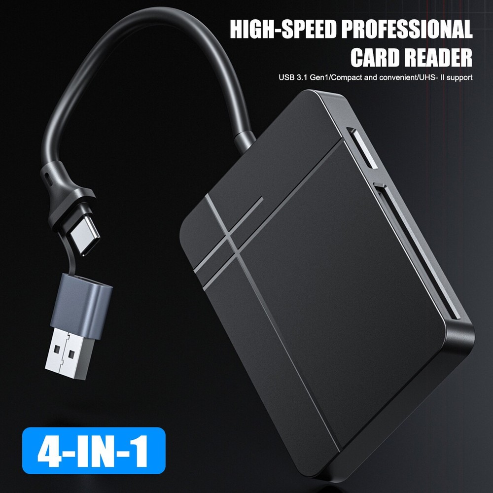 4-in-1 USB3.0/USB-C Card Reader SD Micro SD TF CF MS Compact Flash Card Adapter