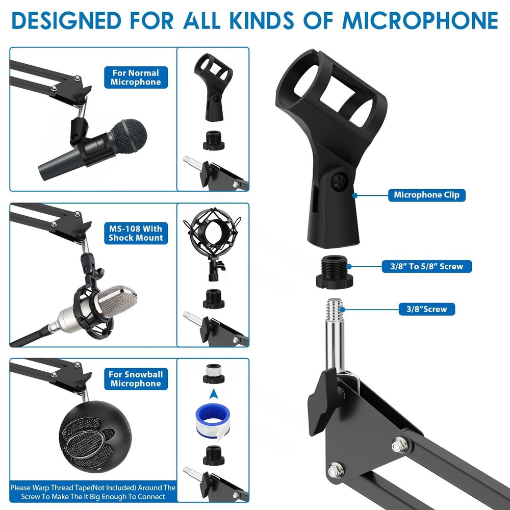 K KASONIC Microphone Stand, Adjustable Microphone Desk Stand for HyperX Mic B...