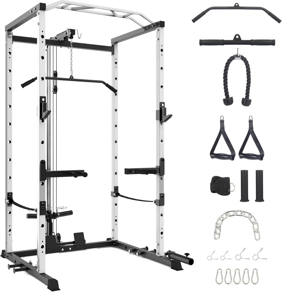 Power Cage Multi-Function Power Rack with LAT Pulldown 1600 LBS Weight Capacity