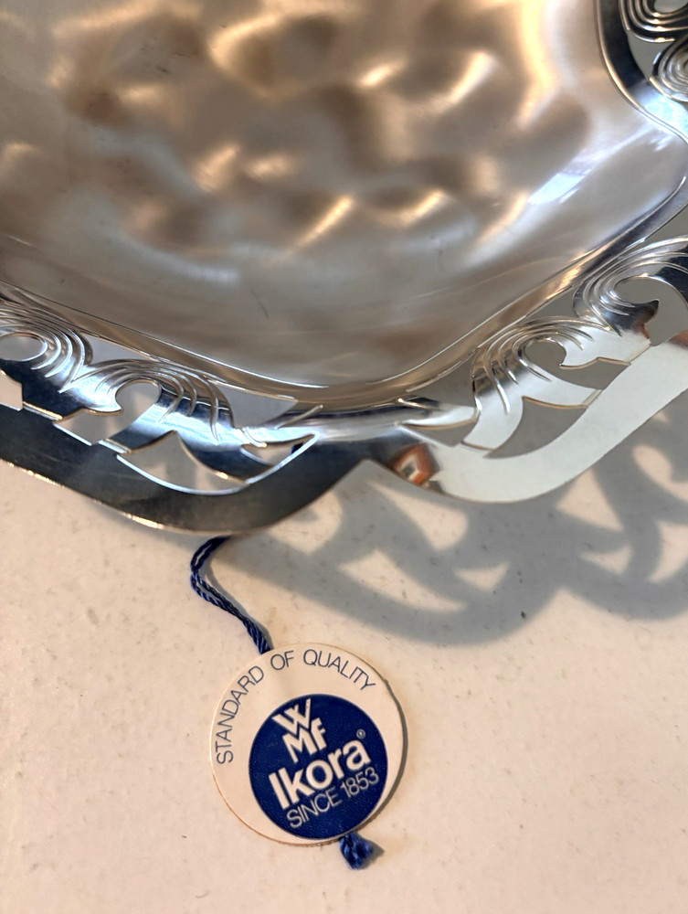 Vintage 8" WMF Ikora Silver Plate Footed Bowl w/ Tag Tarnish Resistant - Germany