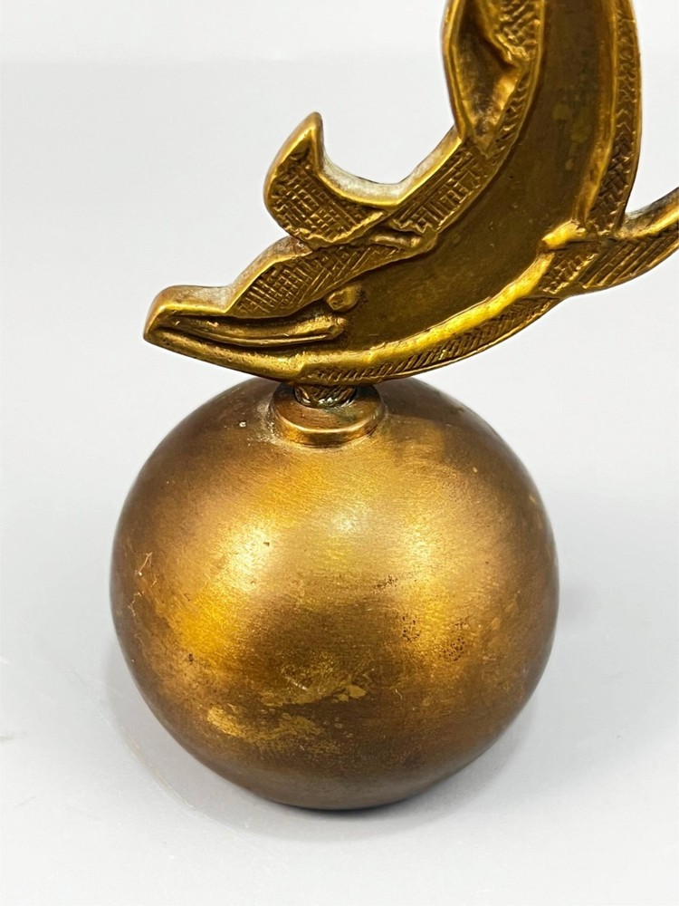 Vintage Solid Brass Dolphin Hand Bell 4.25" Tall