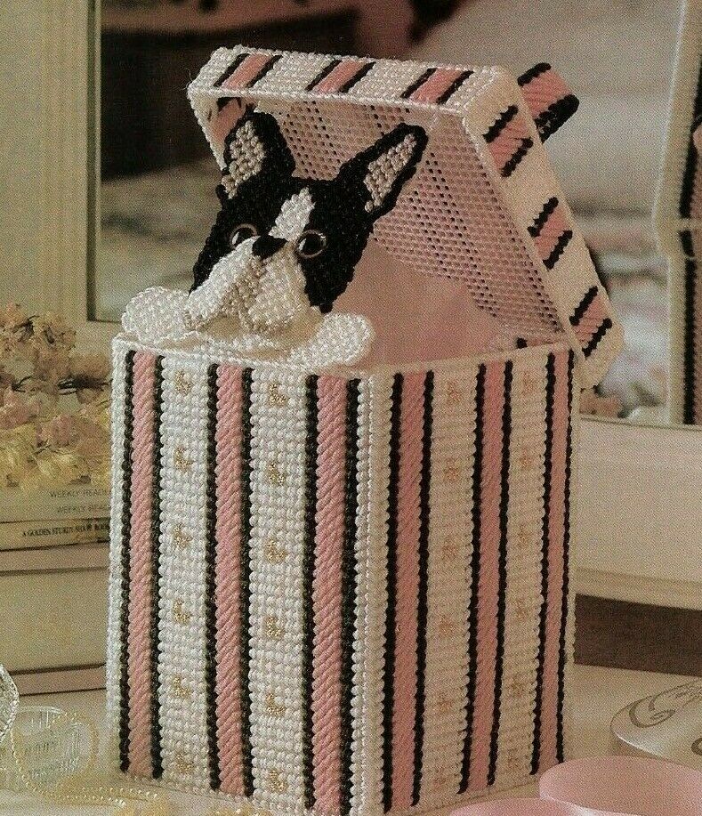HIDE & SEEK DOG TISSUE COVER HOME DECOR PLASTIC CANVAS PATTERN INSTRUCTIONS