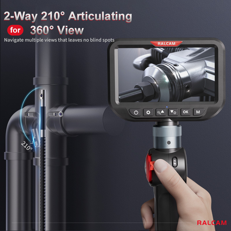 Ralcam Dual Lens Articulating Borescope 5" Endoscope Inspection Camera 5FT Semi