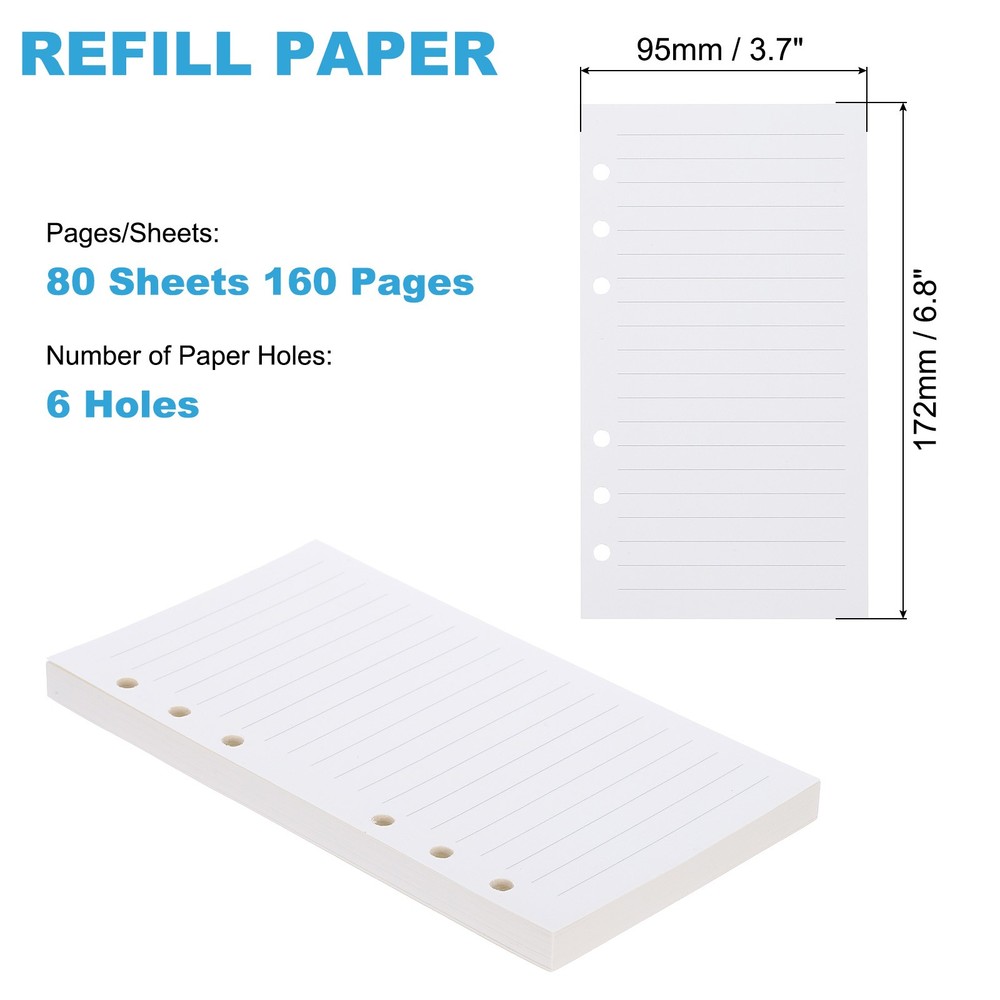 Ruled Refills Inserts 6-Ring Binder Loose Leaf, 80 Sheets/160 Pages, Lined