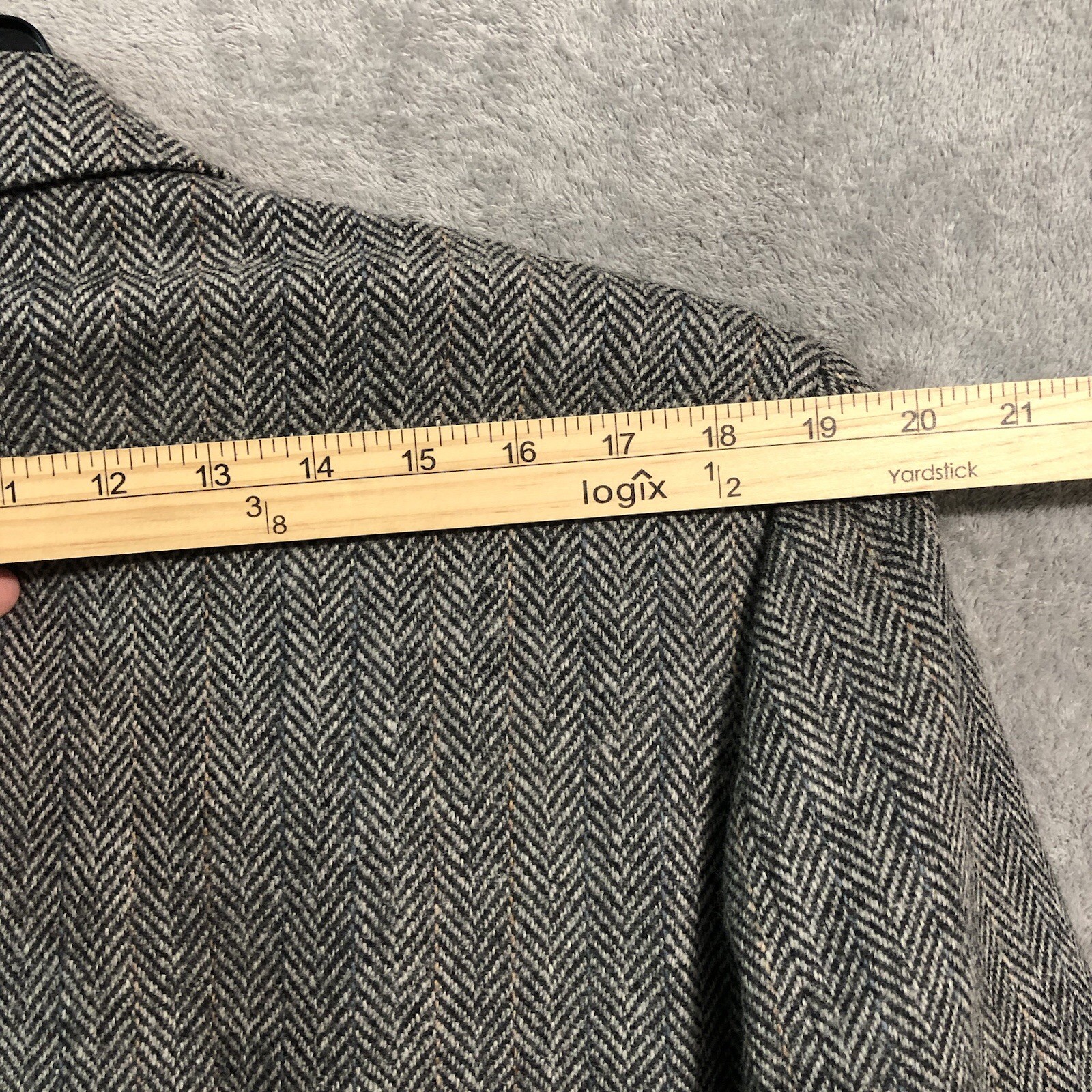 VTG Joe Namath Mens Blazer Size 44L Long Gray Herringbone Wool Tweed Sport Coat