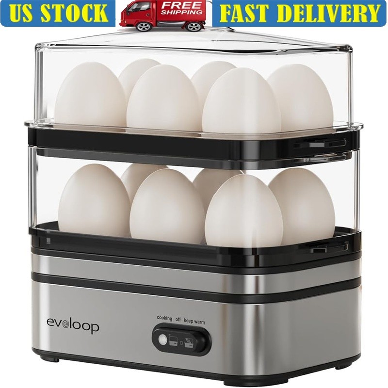 Multi-Functional Egg Cooker Hard Boiled Poached Steamer Easy Clean Stackable New
