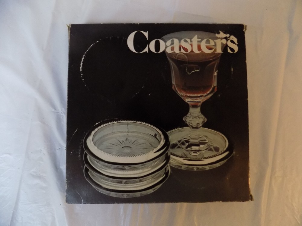 4pc Coaster set Leonard Silver MFG 1980 Coasters still in plastic