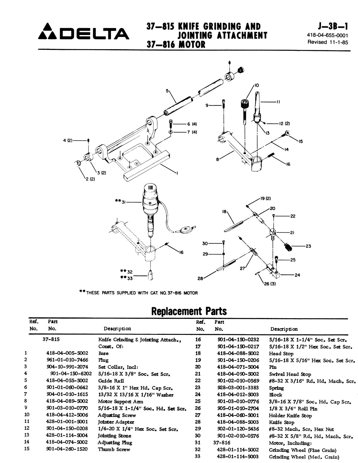 Delta 8" Jointer Older Style Instruction & Parts List Manual See Descript. #1899
