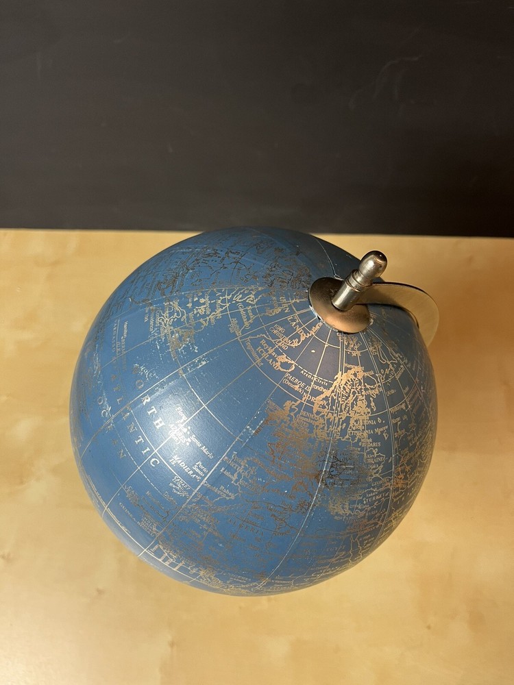 BLUE World Map Globe with Silver Color Rustic Base 14 " Table Top Decorative