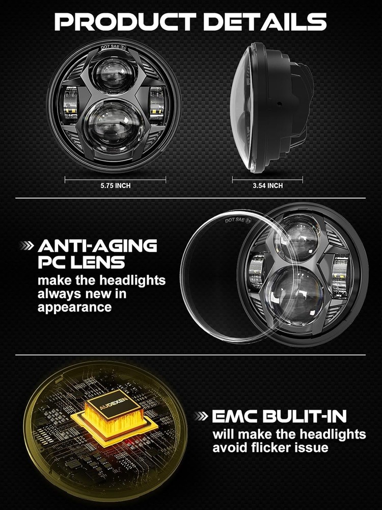 Round LED Headlight Compatible with Harley Motorcycle Models