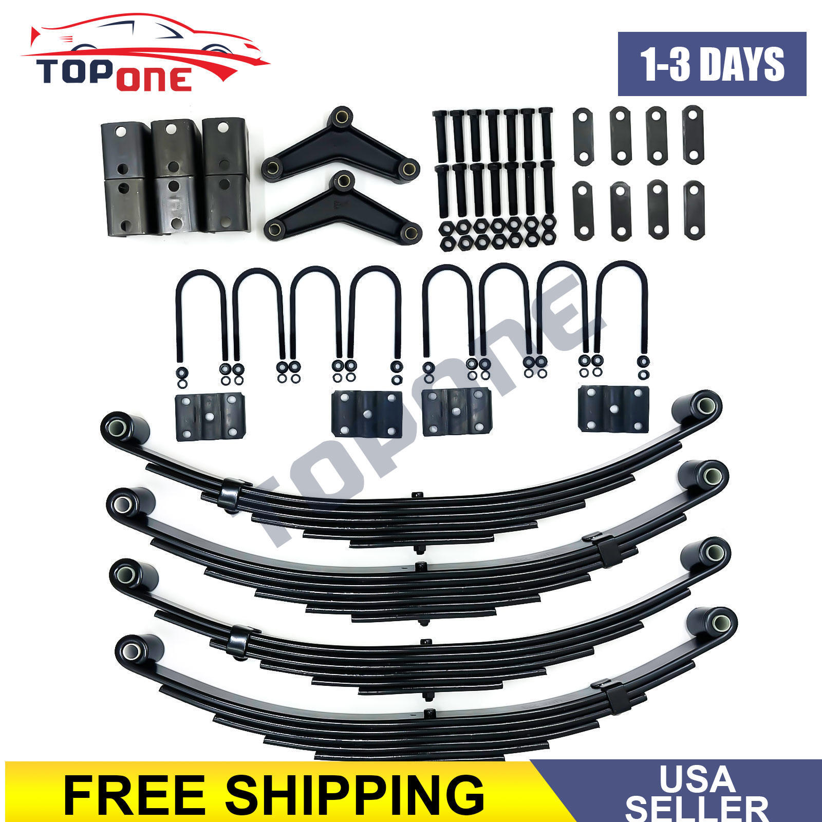 For 7000lbs Tandem Trailer Axle Suspension Kit 6 Leaf Springs/U-bolt/Hanger Kit