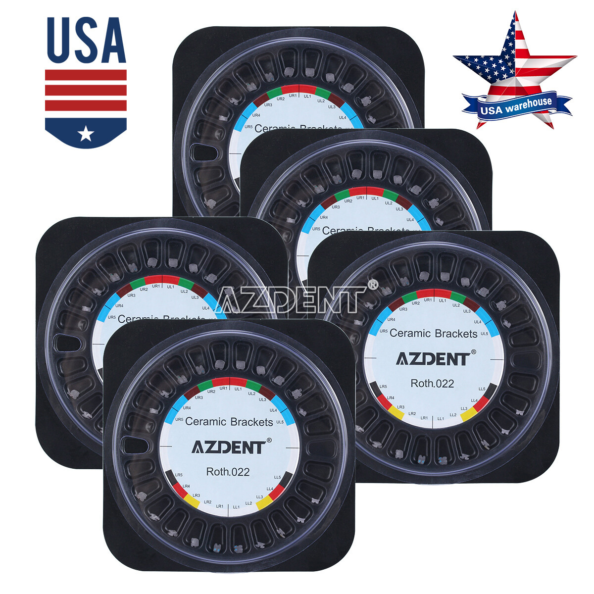 AZDENT Dental Orthodontic Clear Ceramic Bracket Braces Roth Slot.022 Hooks 3 4 5