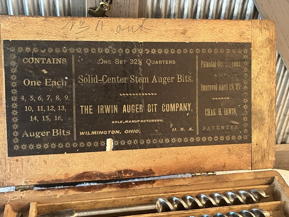 Set Vintage Irwin Brace Auger Drill Bits Tool Original Box. Nice Shape