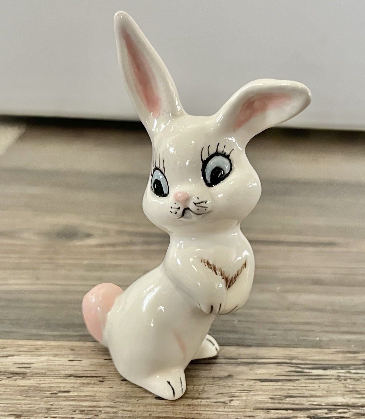 Vntg Mini Bunny Rabbit Dainty Girly Easter Spring Trinket Blue Eyes Figurine