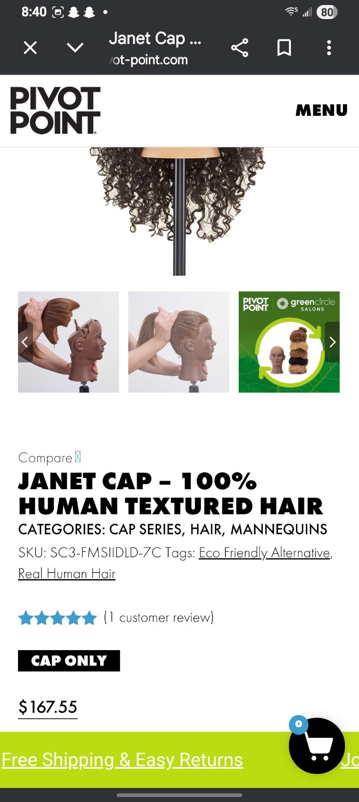 Pivot Piont, Manniquin Janet Cap %100 Human Hair Cap #2524