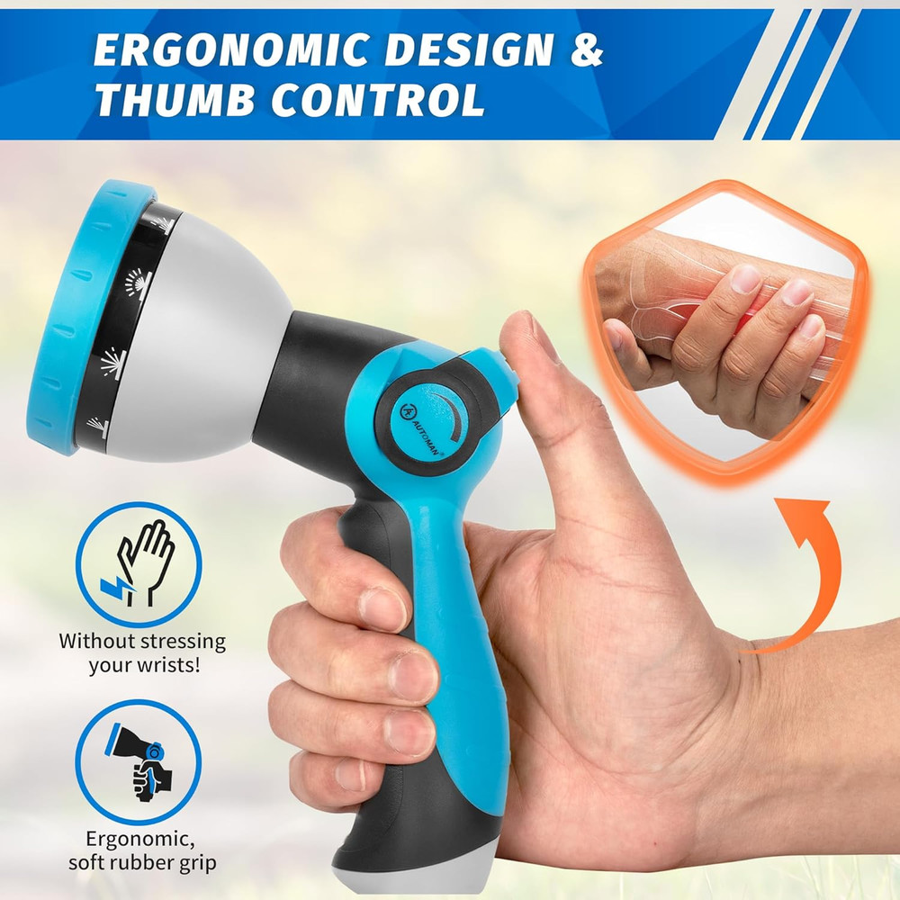 Garden Hose Nozzle - 10 Adjustable Spray Patterns, Thumb Flow Control Hose Spray