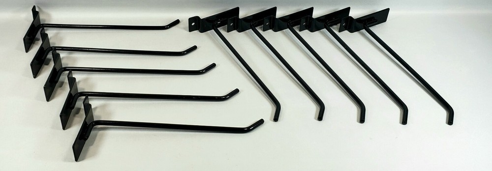 10 Pack | 8" Black Metal SLATWALL HOOKS | Retail Store Display Gridwall