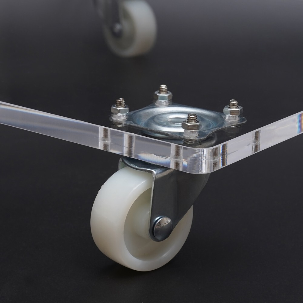 Clear Acrylic Sofa Side Table Transparent C Shaped End Table with Rollers