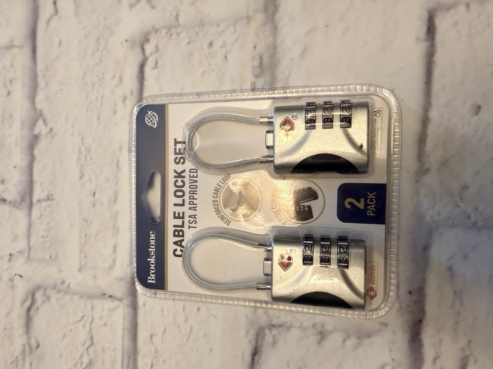 Brookstone Cable 2 Pack Locks TSA-Approved 3-Digit Keyless Luggage Locks, NEW