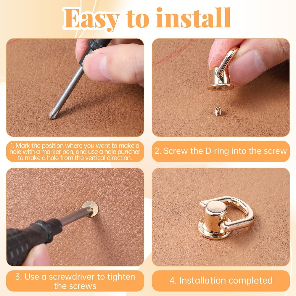 D Rings for Purse 6Pcs Gold Rotatable Leather Rivets D Ring Studs with...