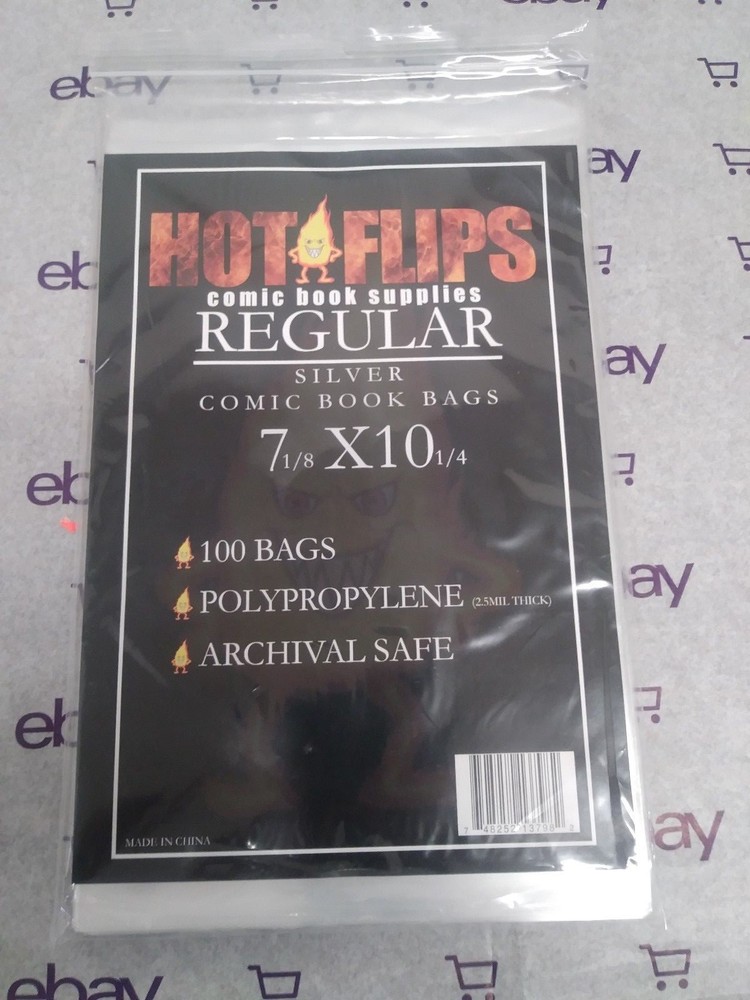 100 Regular Hot Flips Silver Comic Book Poly Bags Free Shipping