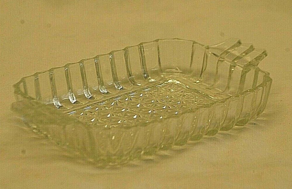 Clear Glass Candy Olive Pickle Dish Tray Ribbed Sides Tab Handles Unknown Maker