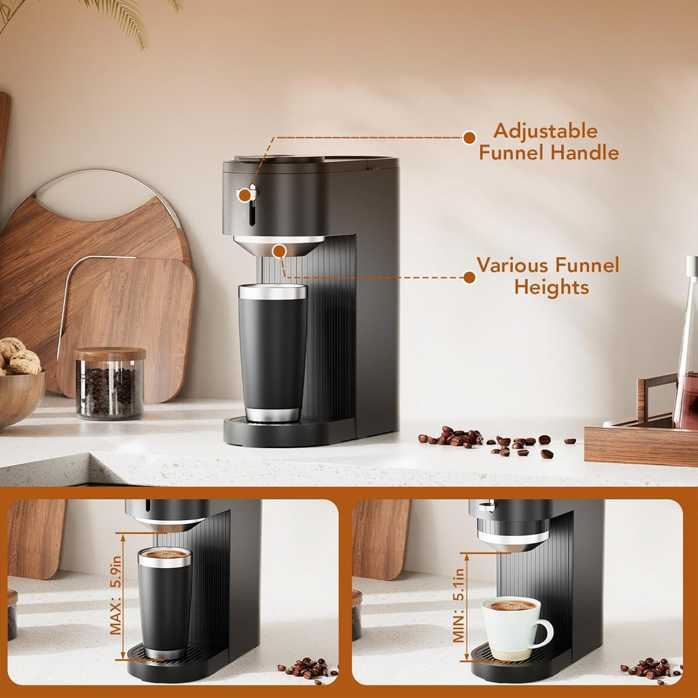 Single Serve Coffee Maker – Brew with Coffee Pods & Grounds, Compatible with Kcu