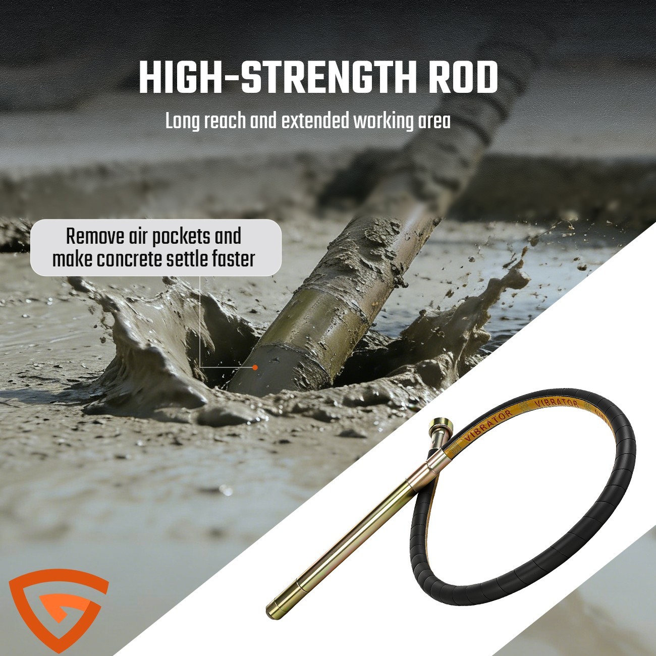 Electric Concrete Vibrator 2000W 14-3/4 feet Poker to Remove Air Bubbles 6m