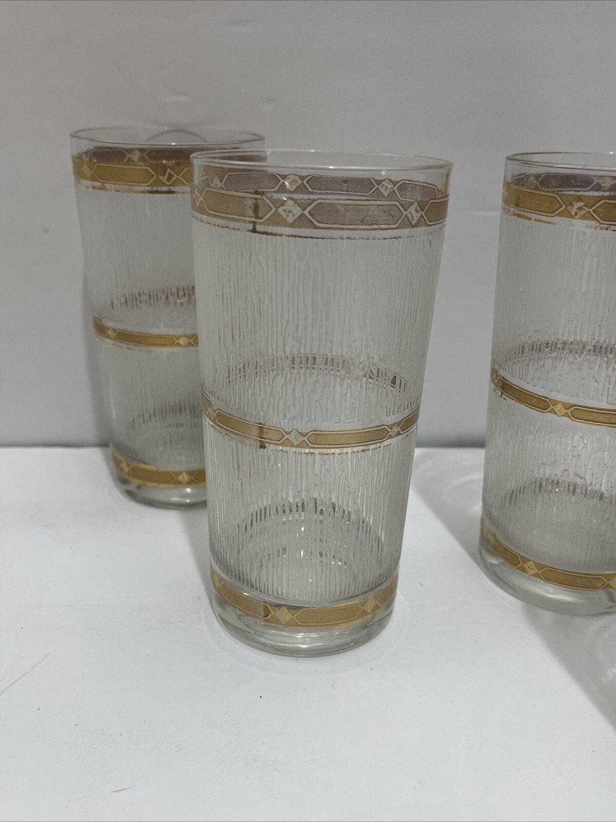 Culver Icicle Glass Textured Gold Set Of 6 Tumbler Glasses