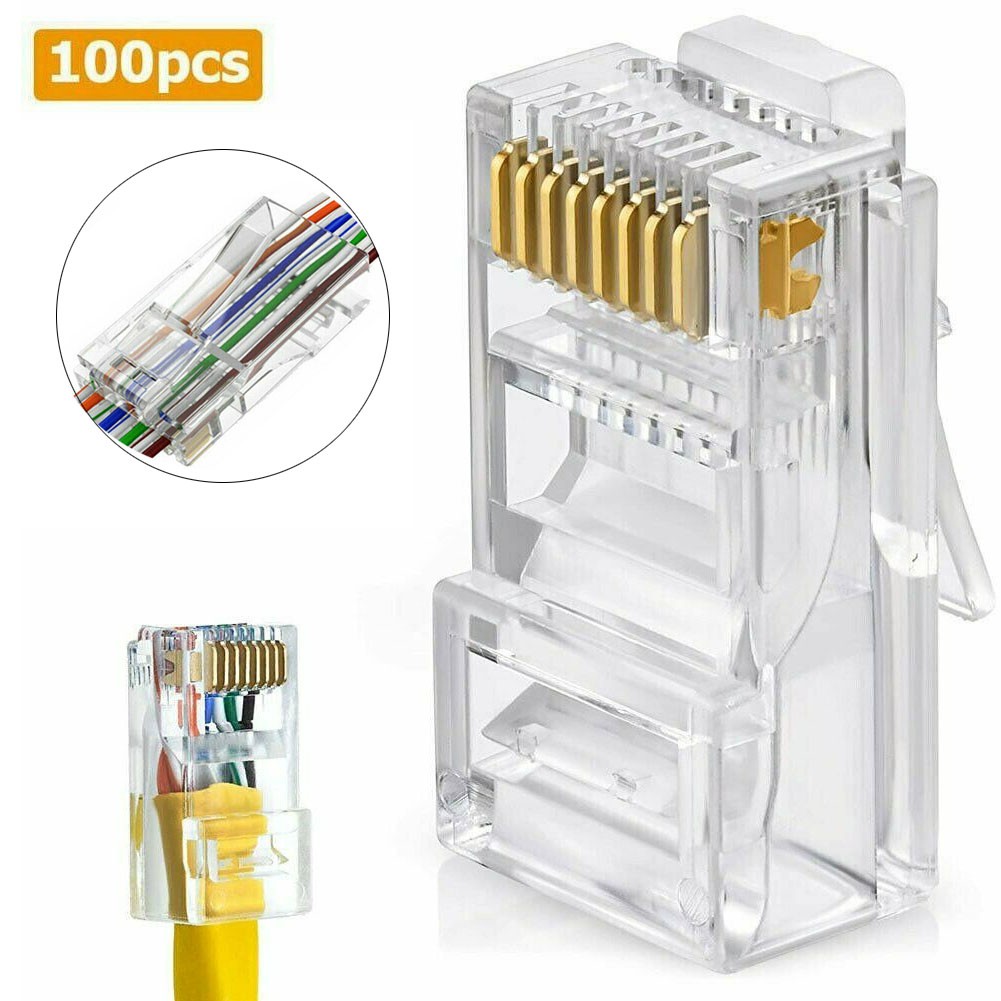 100 pcs RJ45 Pass Through Ethernet Modular Plug Cable Connector End 8P8C CAT6