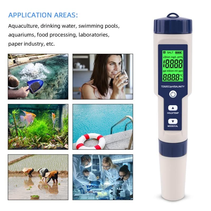 High-Accuracy Salinity Meter & pH Tester – Ideal for Pools, Spas & Hydroponics