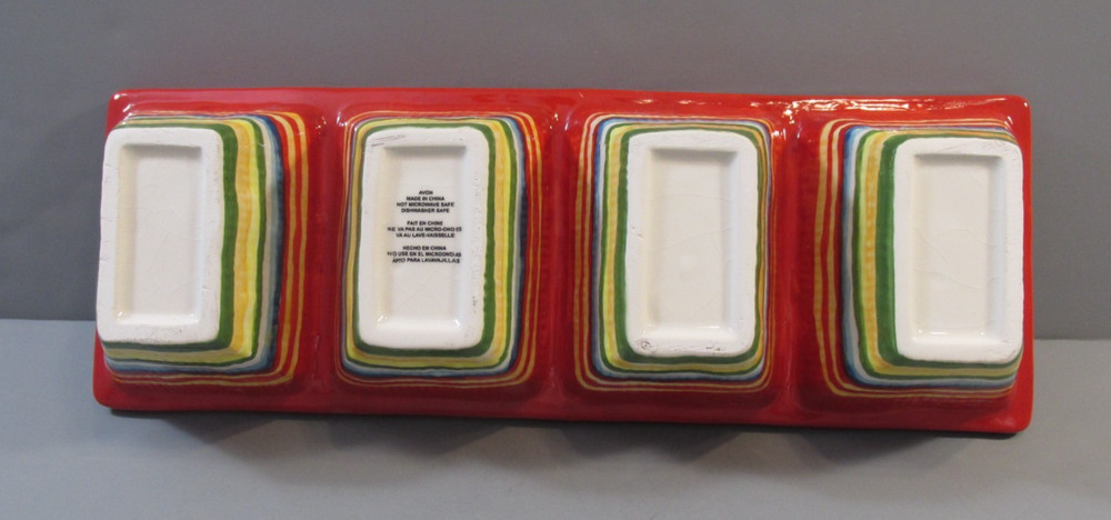 2014 Avon Striped Ceramic Condiment Server (no box) - 4 Sections