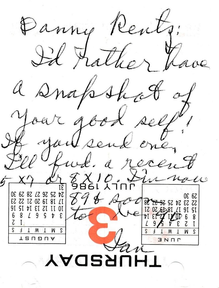 Ian Wolfe- Handwritten Note