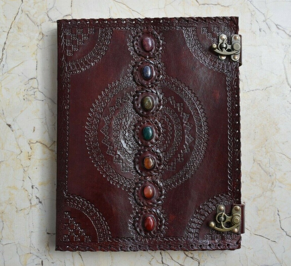 Seven Chakra Stone Embossed Leather Journal Book Diary Sketch Notebook
